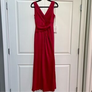 NWT Lsisi V Neck Slit Sleeveless Maxi Burgundy Formal Wrap Dress Evening Gown
